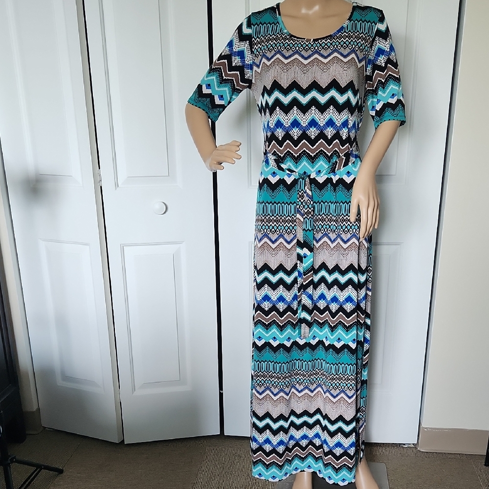 Sami & Jo Black, Teal and White Maxi Sundress Casual Small
